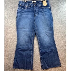 Madewell Mid Rise Kick Out Jeans Blue Wash Frayed Hem Women W14 Wide